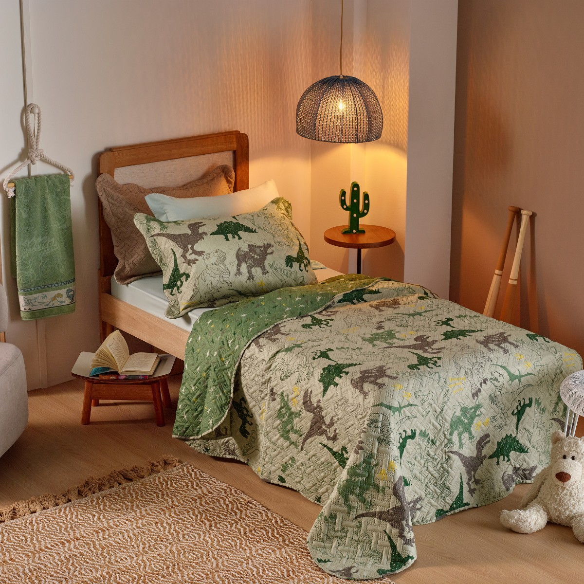kit cobre leito casual kids dinossouro