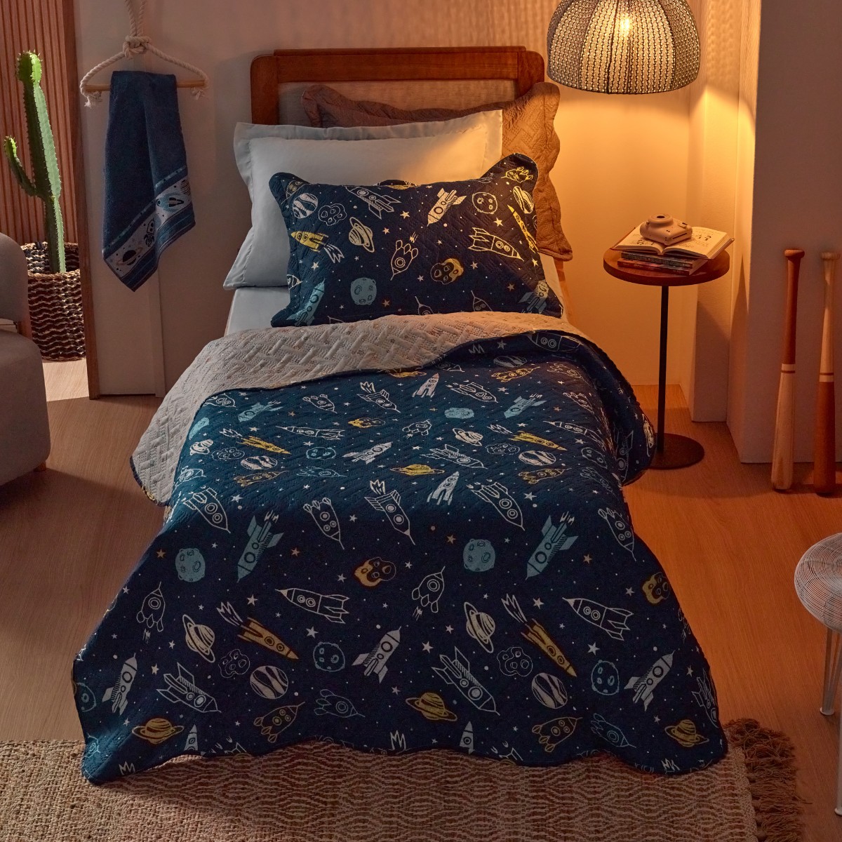 kit cobre leito casual kids galaxia