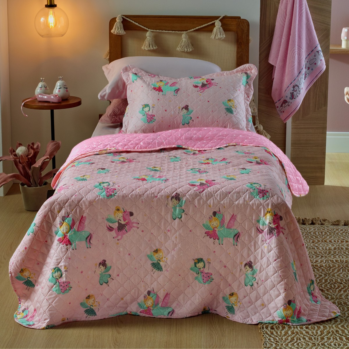 kit cobre leito casual kids unicornio