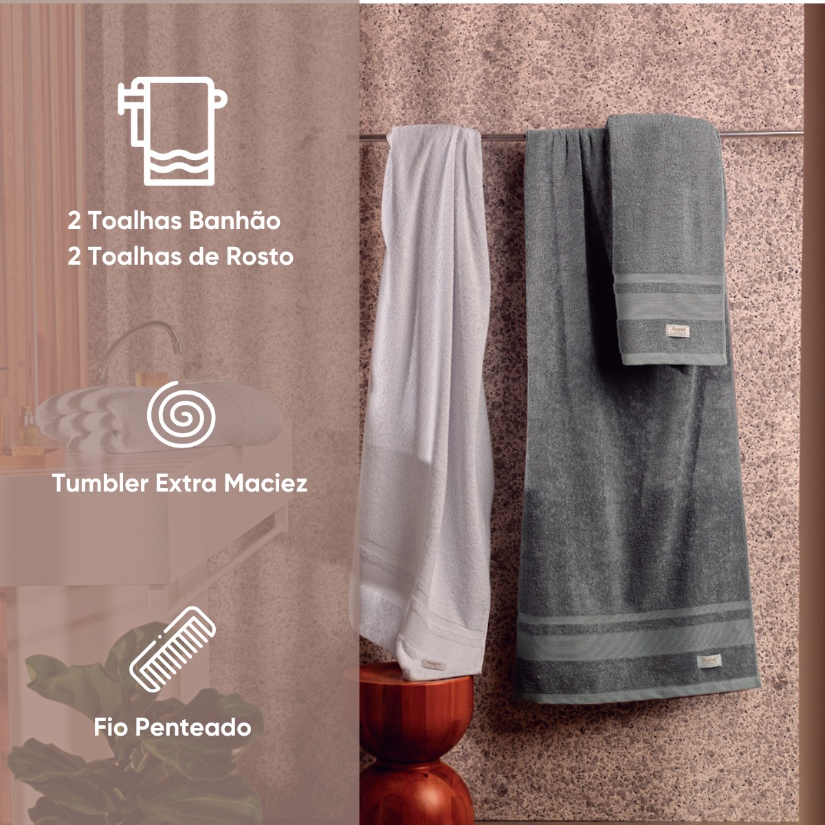 04 jogo de toalhas banhao 4 pecas master appel home