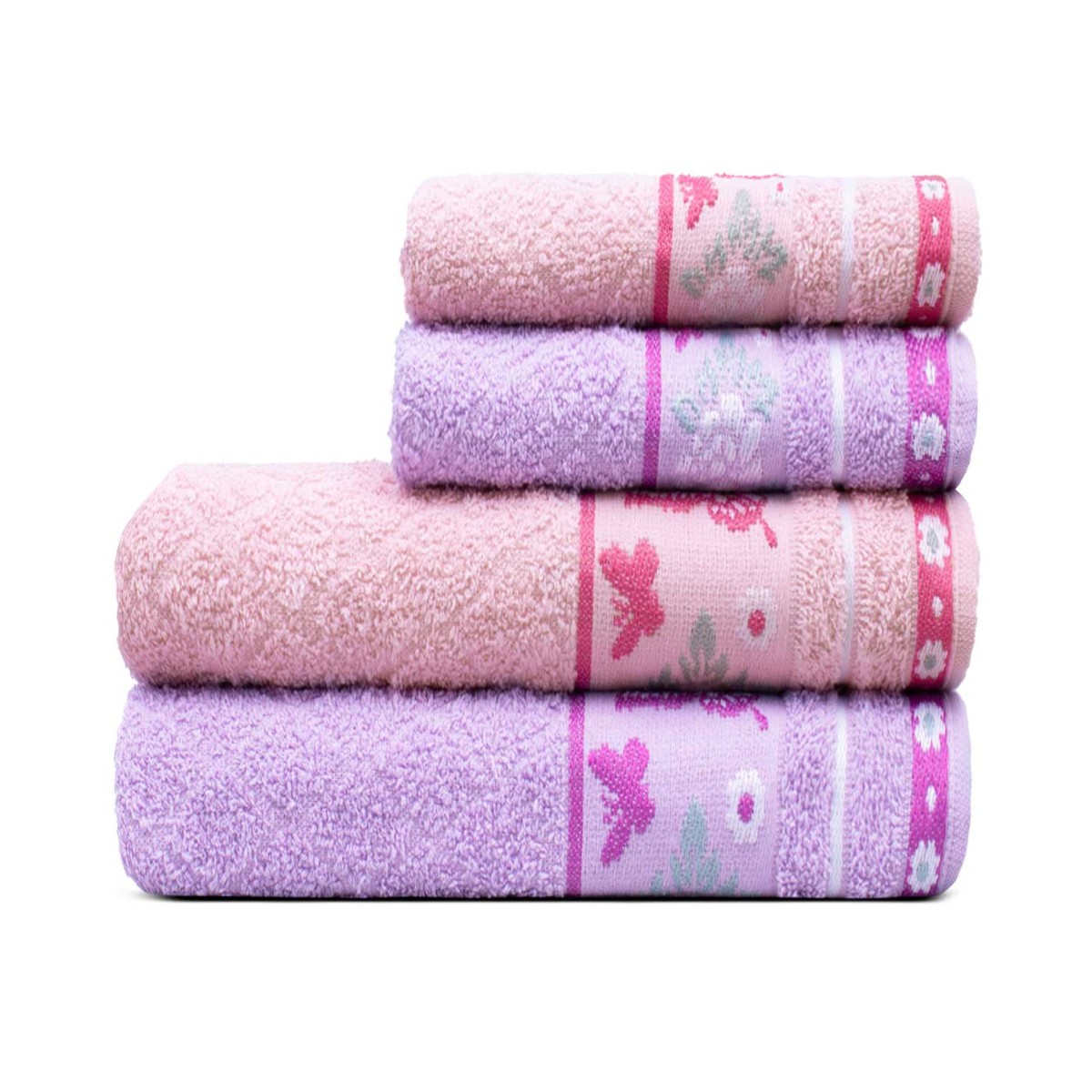 jogo 4 pcs lilas rosa fita