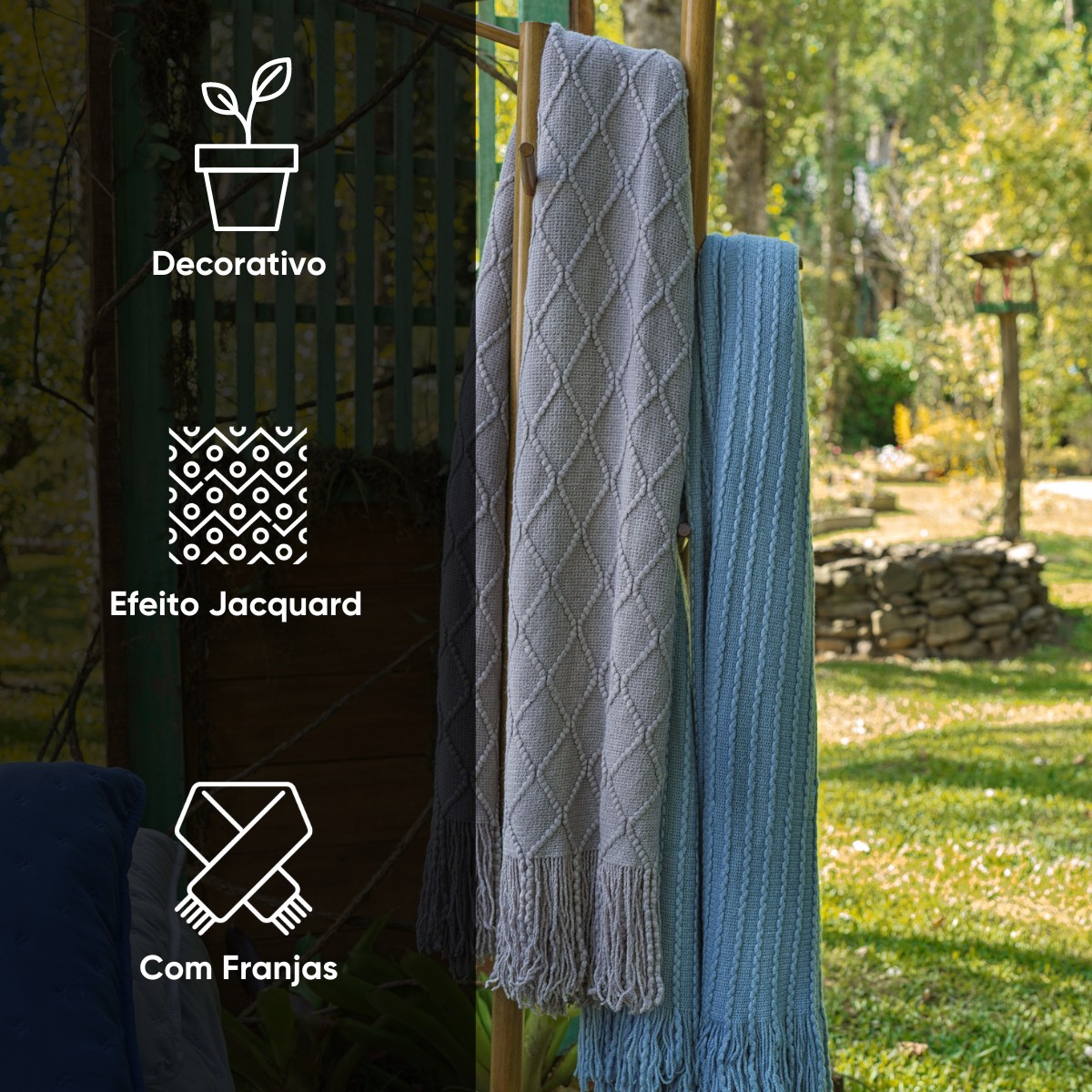 manta decorativa com franjas diamond appel home