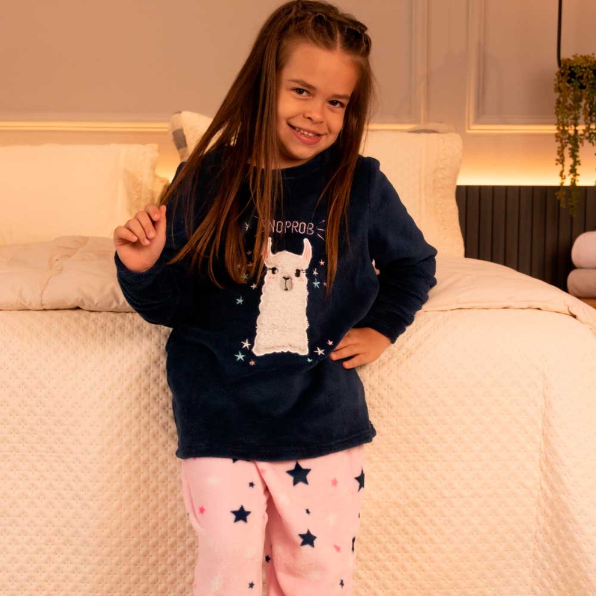 pijama infantil microfibra fleece appel home lhama
