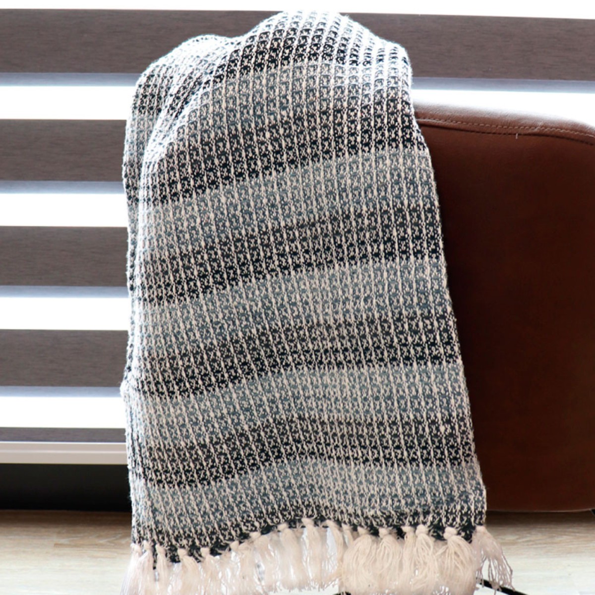 manta com franjas decor appel home azul