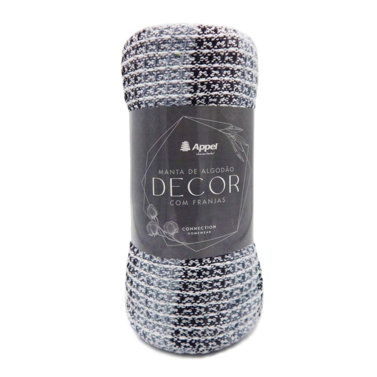 manta com franjas decor appel home cinza azul