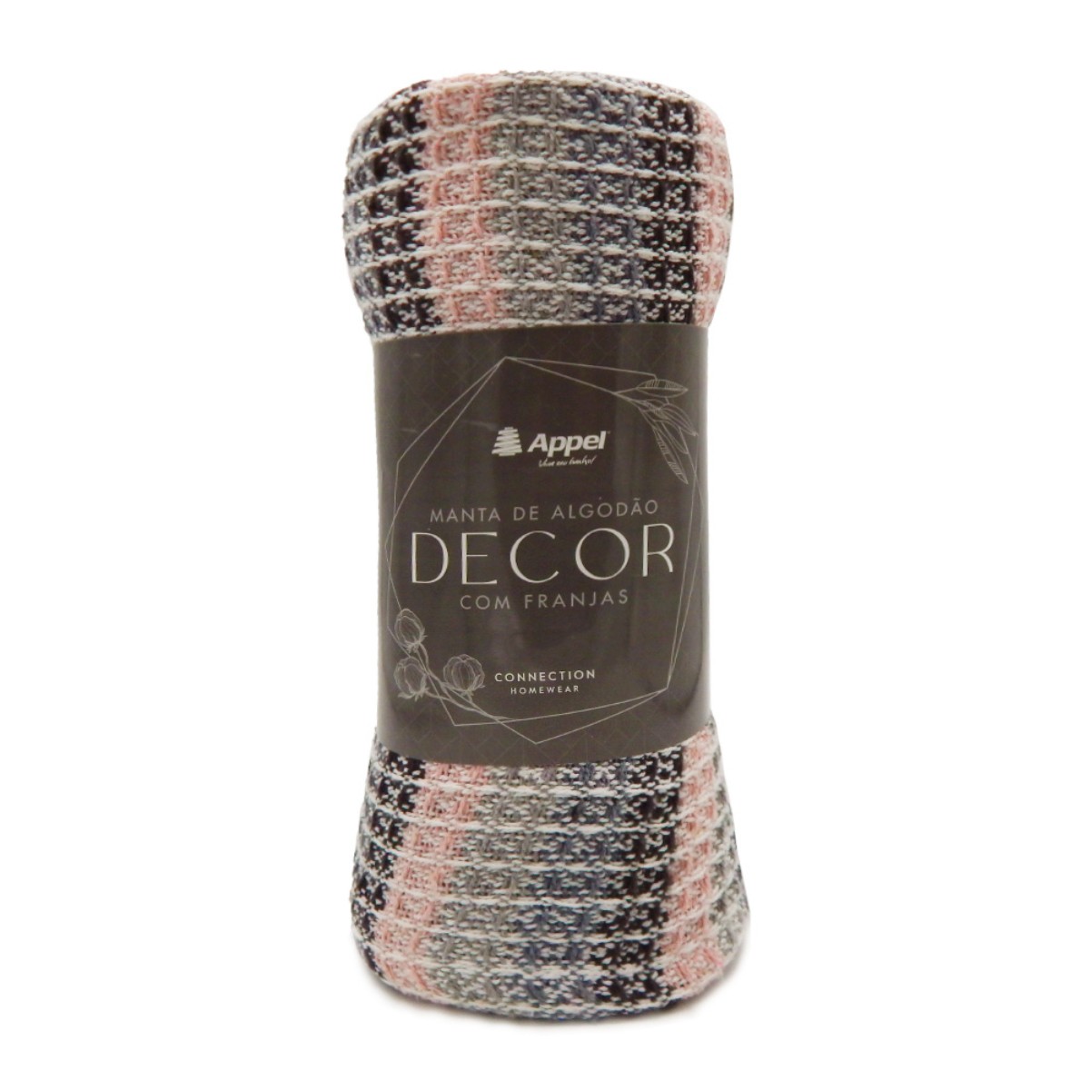 manta com franjas decor appel home cinza rosa