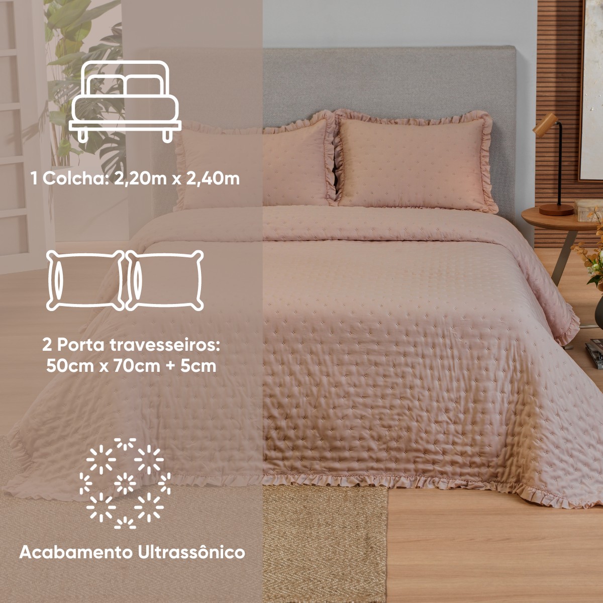 kit colcha casal blush