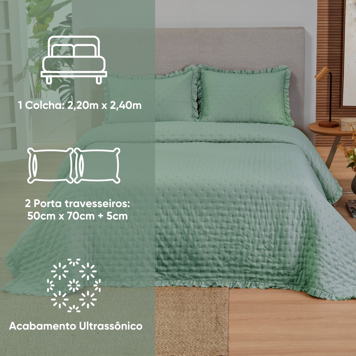 kit colcha casal verde babosa