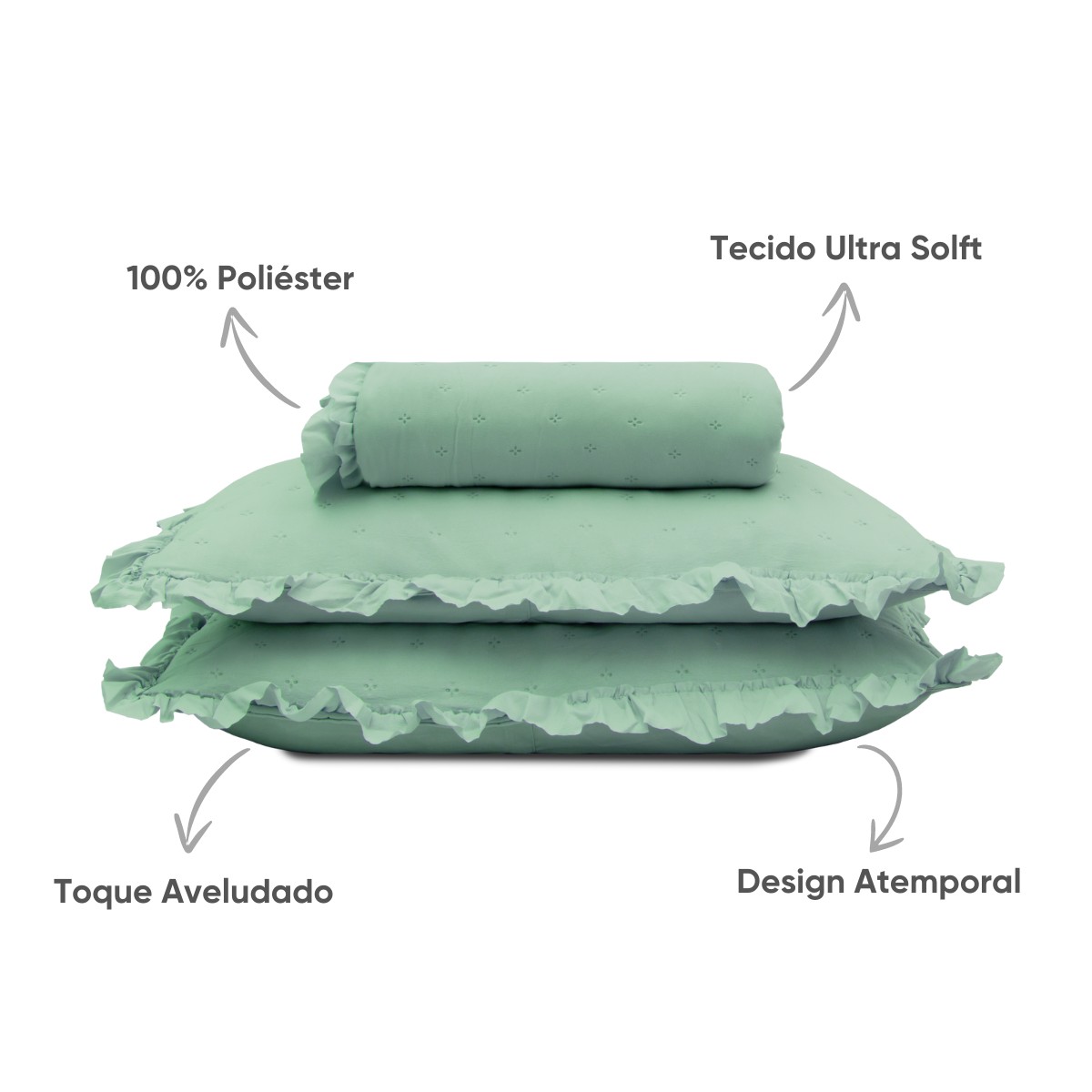 kit colcha class detalhes verde babosa