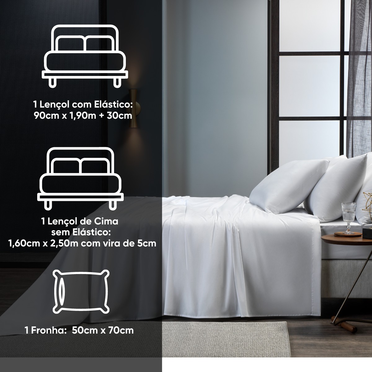 01 jogo de cama solteiro percal 200 fios hotelaria deluxe appel home