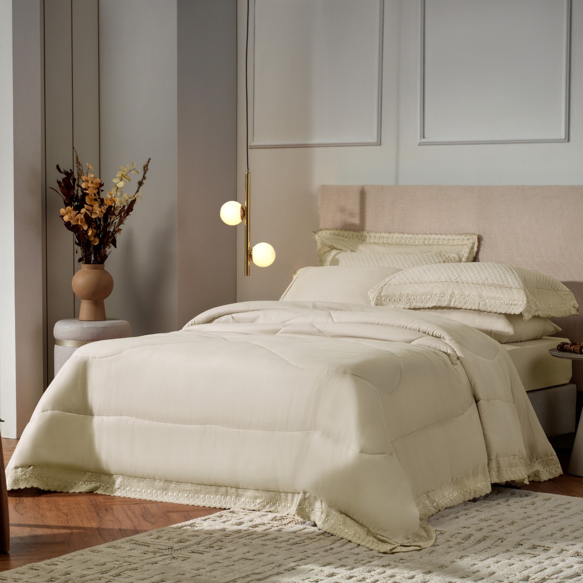 ambiente edredom bordare premium amendoa