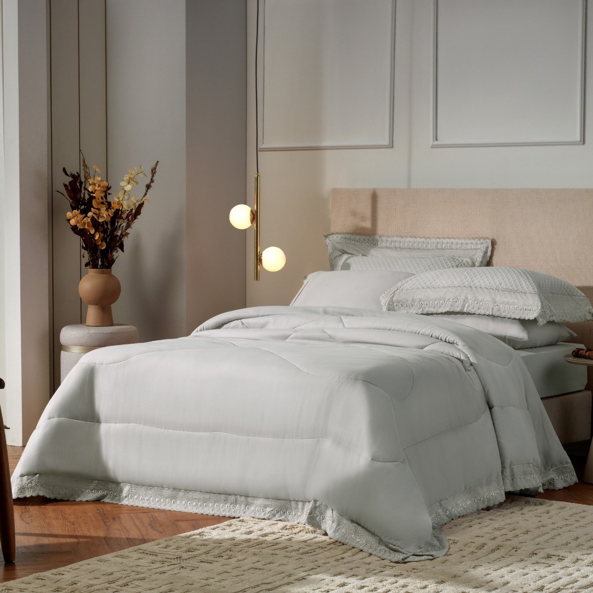 ambiente edredom bordare premium cinza artico