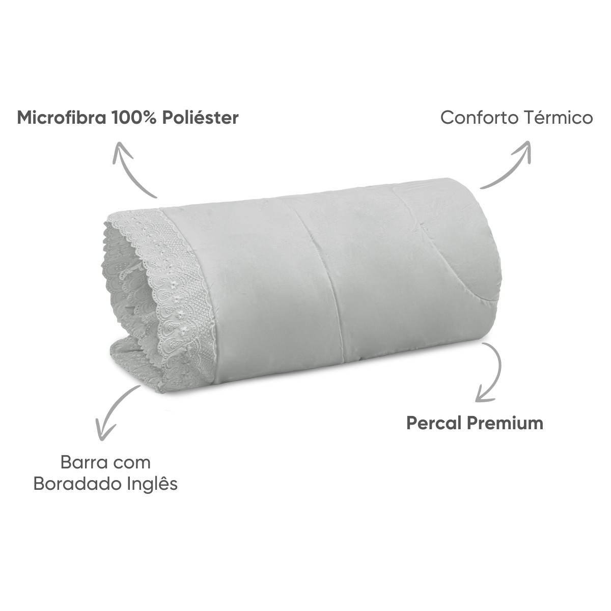 detalhes edredom bordare premium cinza artico