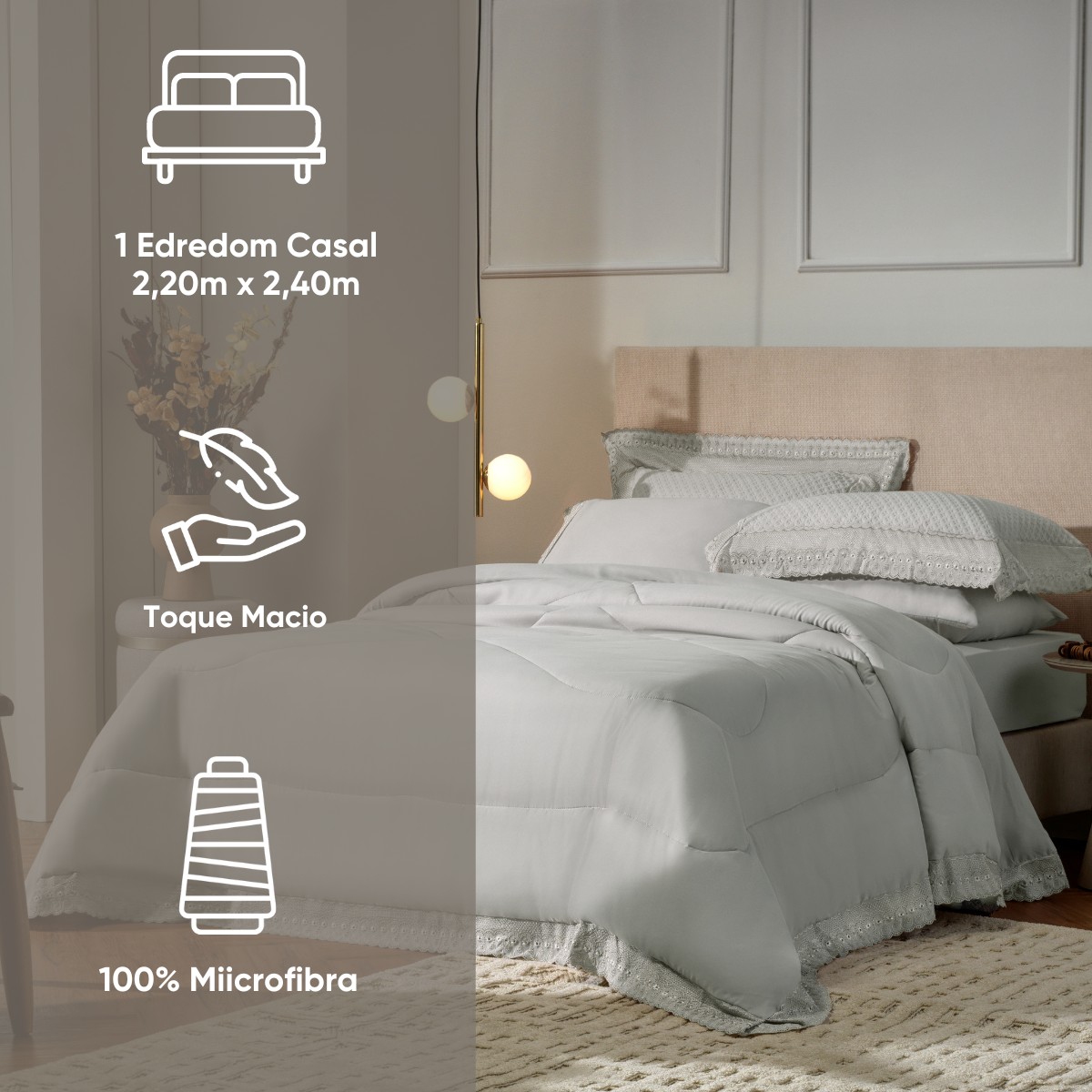 medidas edredom bordare premium casal cinza artico