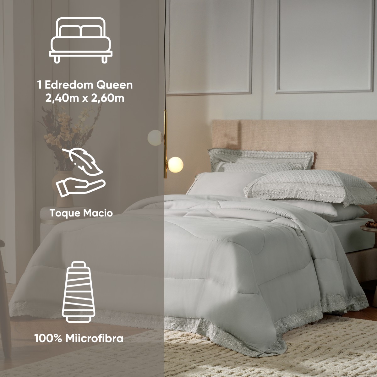 medidas edredom bordare premium queen cinza artico