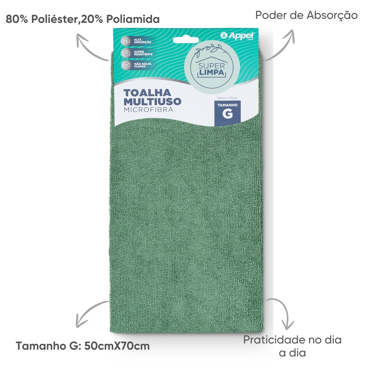 detalhes toalha multiuso verde