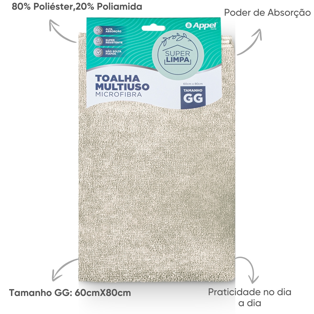 detalhes toalha multiuso cinza claro