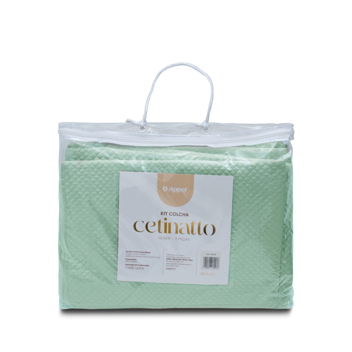 kit colcha cetinatto embalagem verde matte