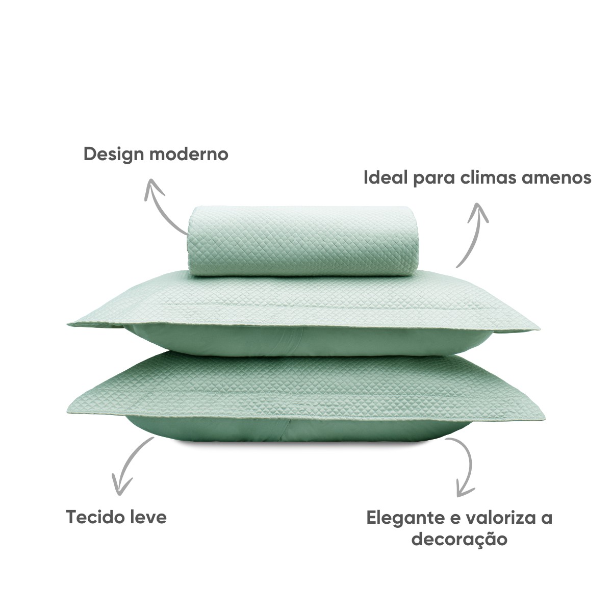 detalhes kit colcha cetinatto verde matte