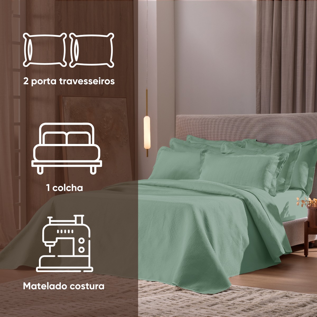 01 kit colcha casal com 2 porta travesseiros cetinatto appel home