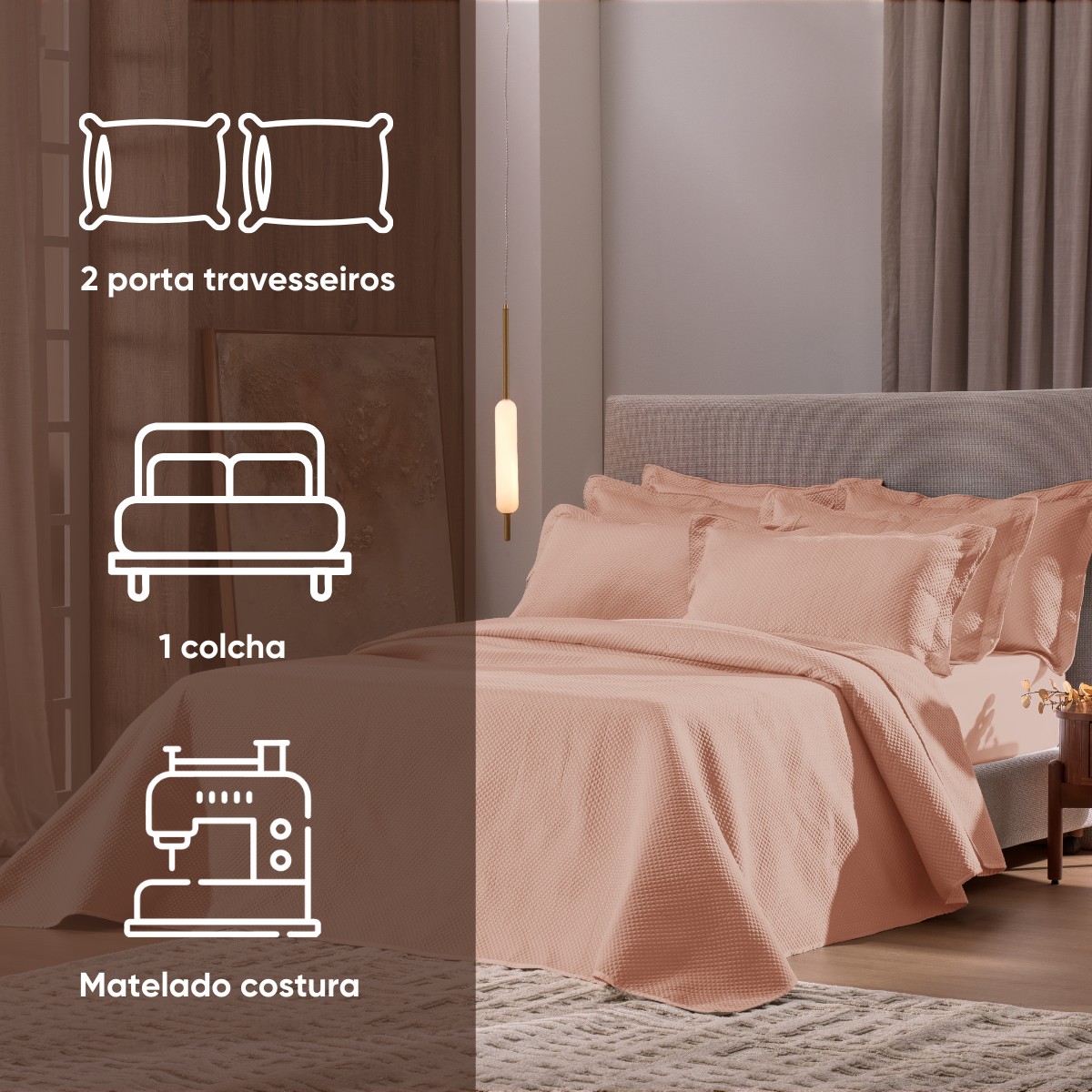 02 kit colcha casal com 2 porta travesseiros cetinatto appel home