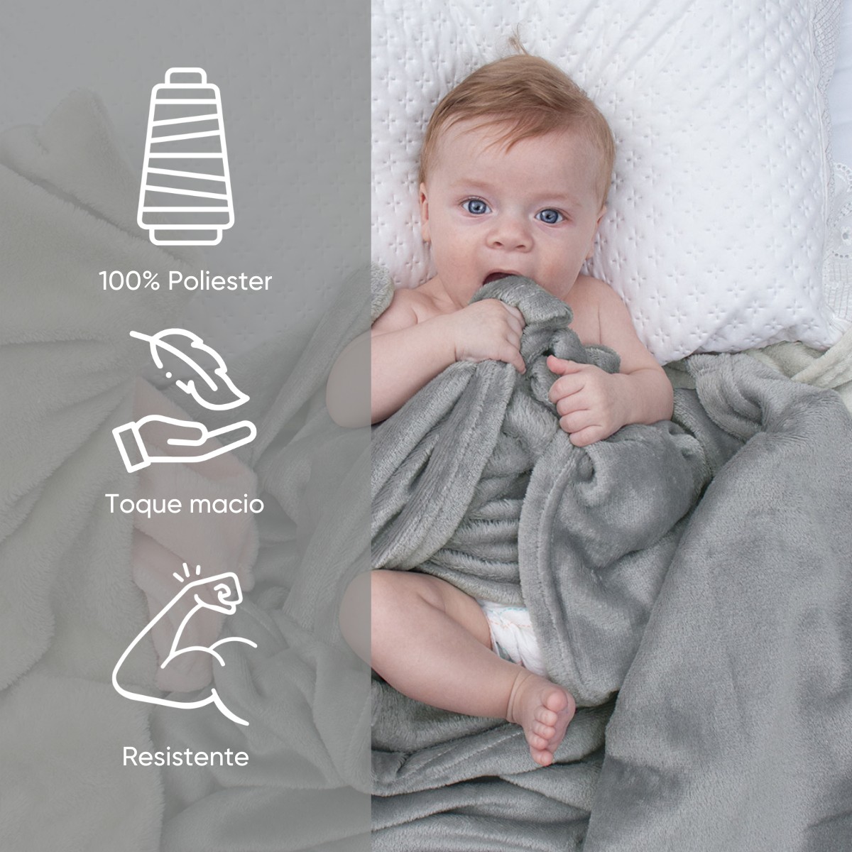 manta flannel classic baby faixa cinza astra