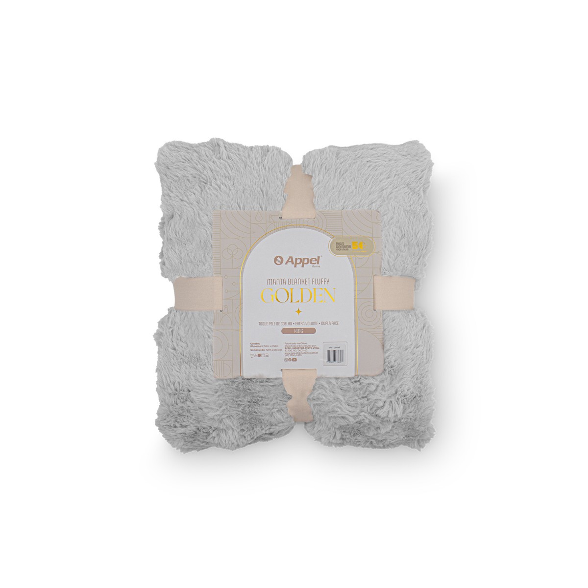 manta blanket fluffy detalhes embalagem cinza nevoa