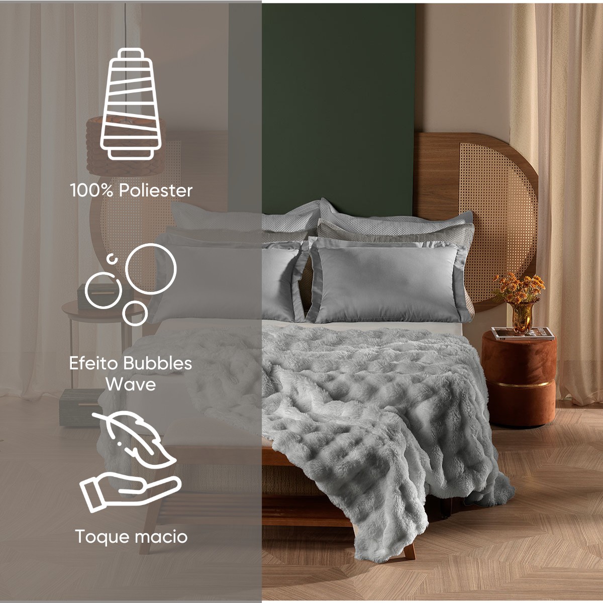 manta blanket fluffy detalhes faixa cama cinza nevoa
