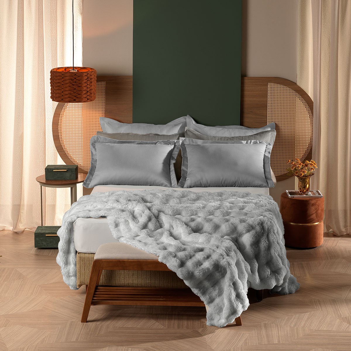 manta blanket fluffy ambiente cama cinza nevoa