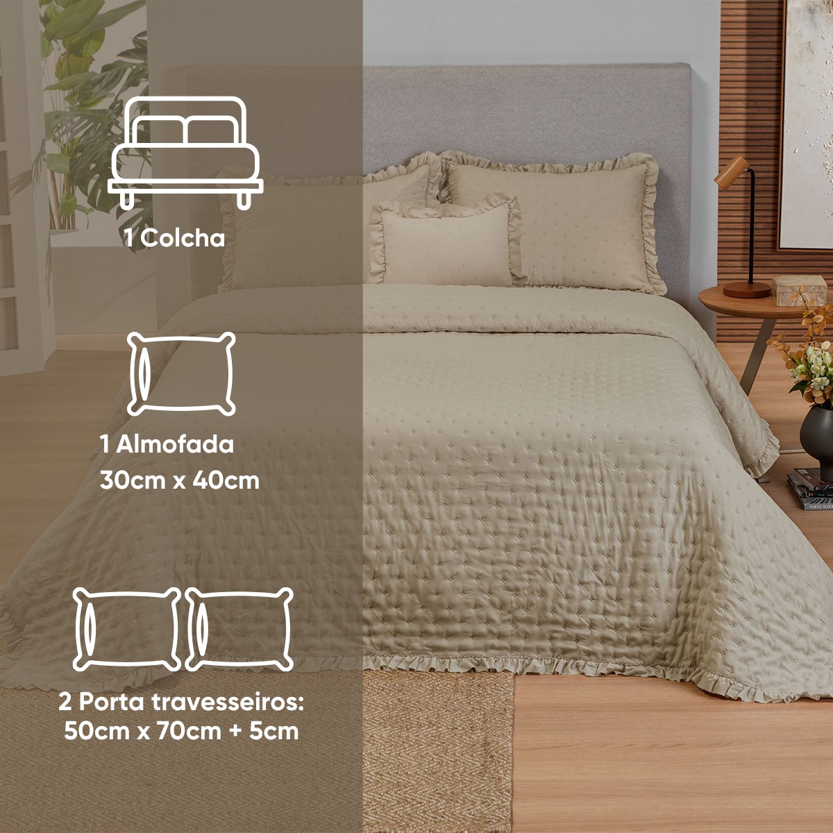 kit colcha queen verde babosa 4