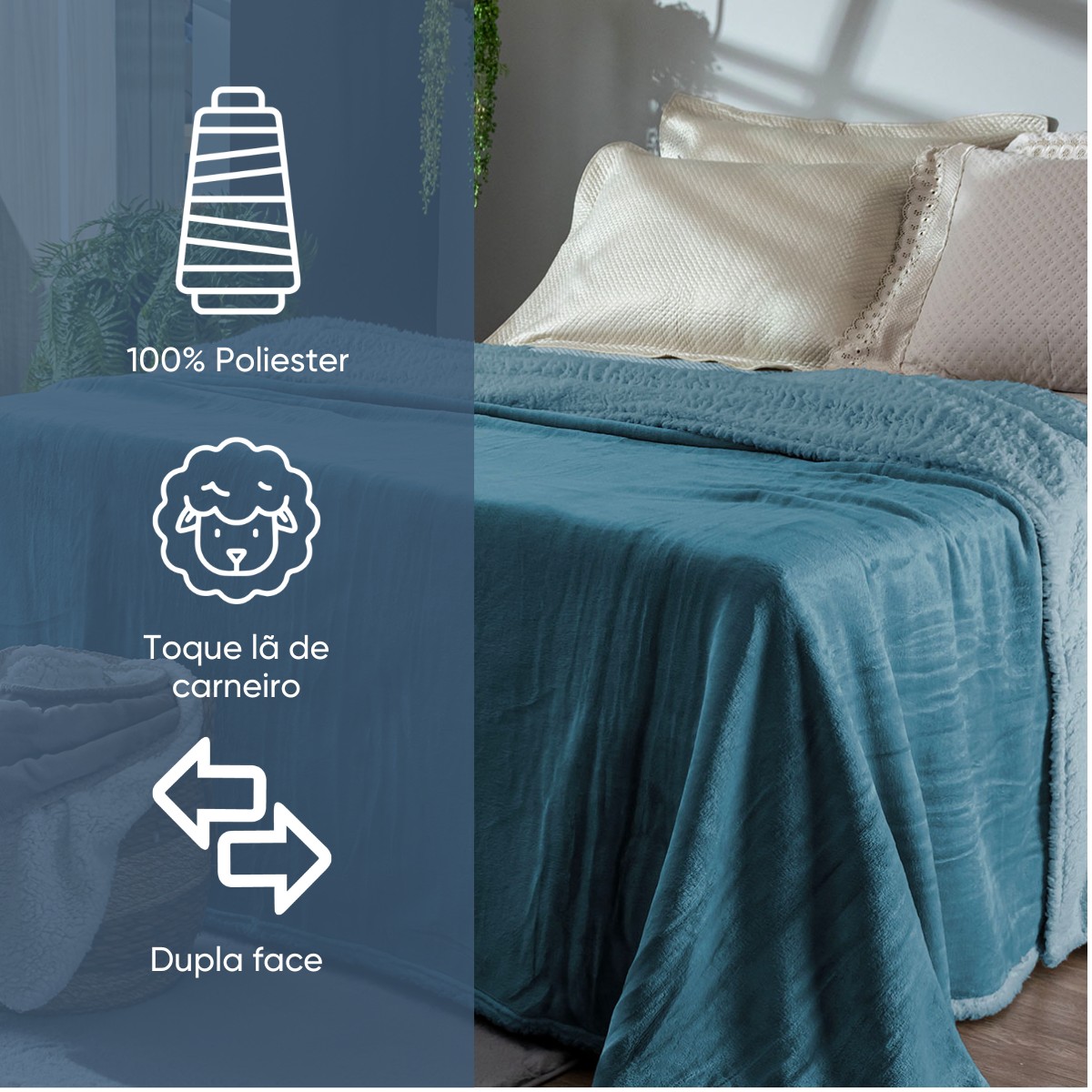 manta flannel classic colors azul detalhes faixa