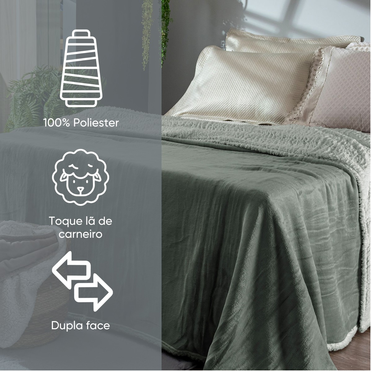 manta flannel classic colors grafite detalhes faixa