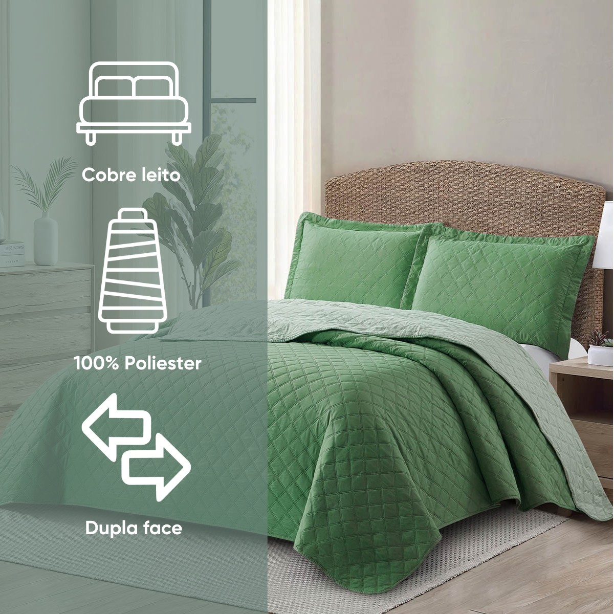 kit colcha queen verde babosa 2