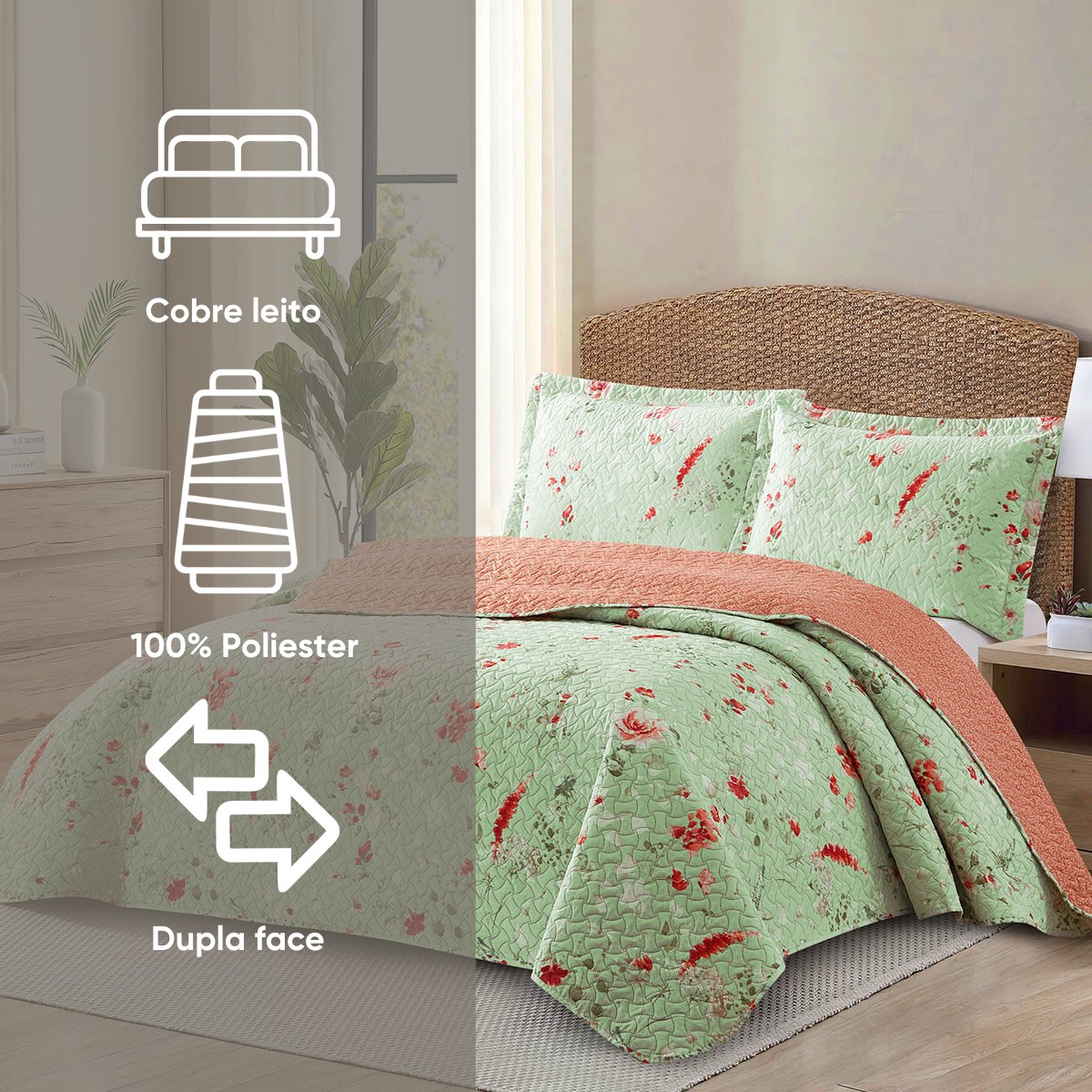 kit colcha queen verde babosa 3