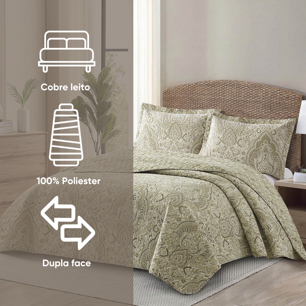 kit colcha queen verde babosa 5