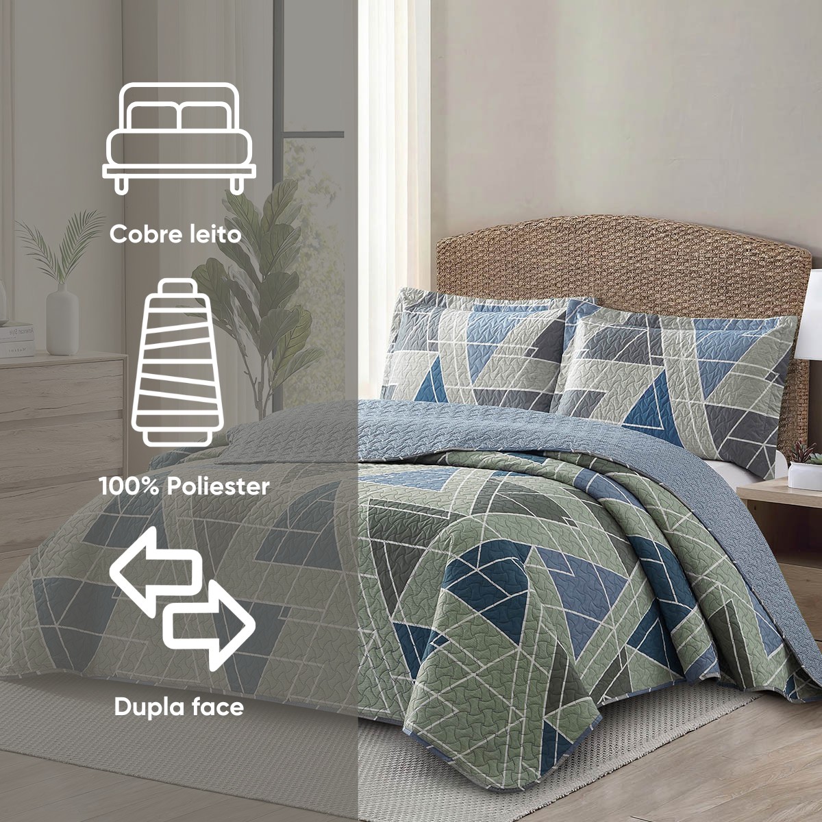 kit colcha queen verde babosa 6