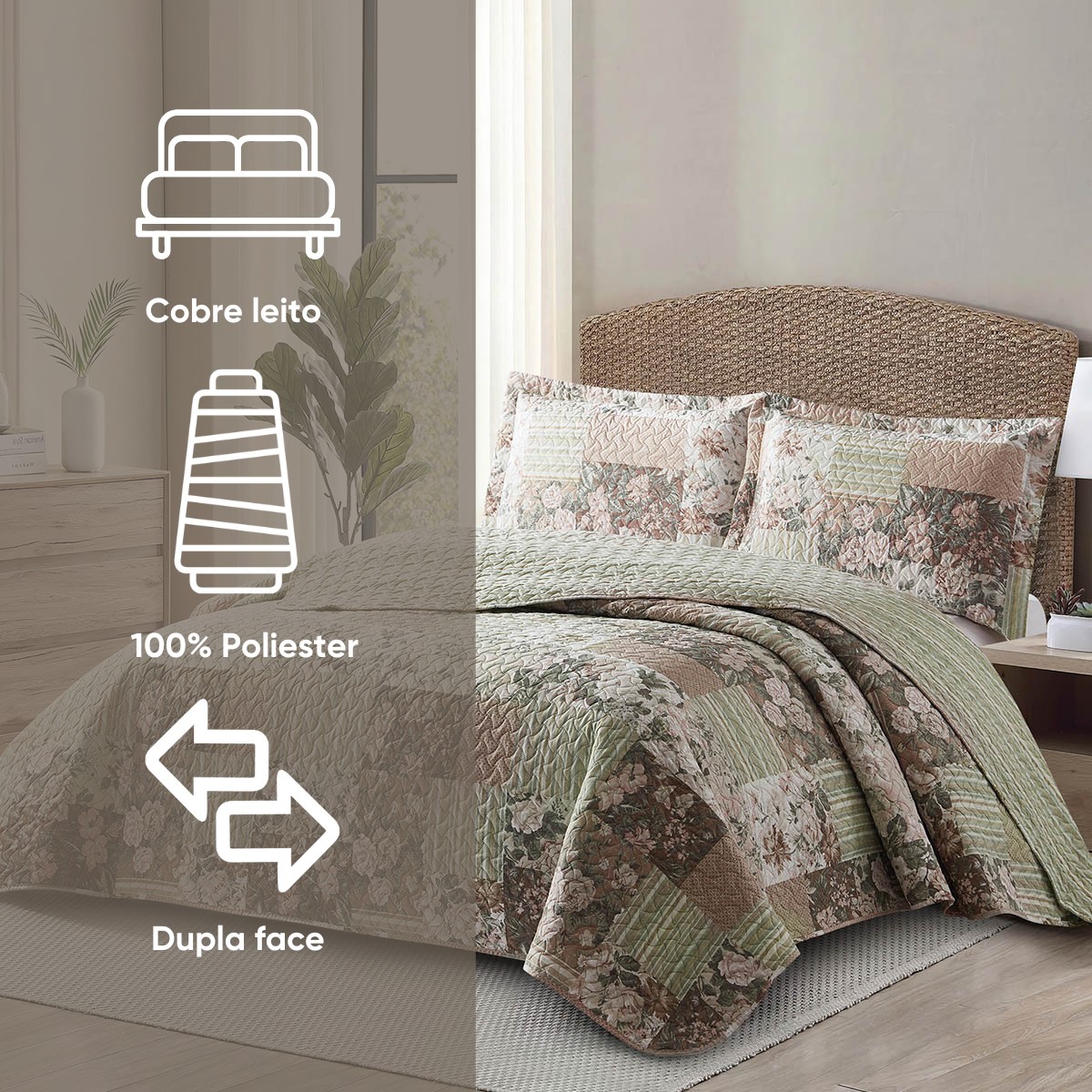 kit colcha queen verde babosa 7