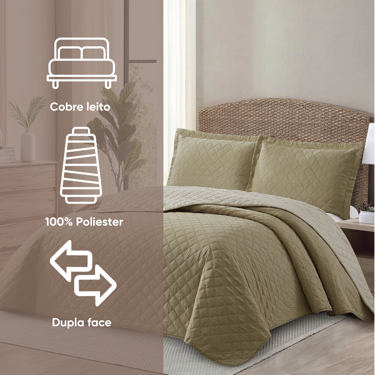 kit colcha queen verde babosa 8