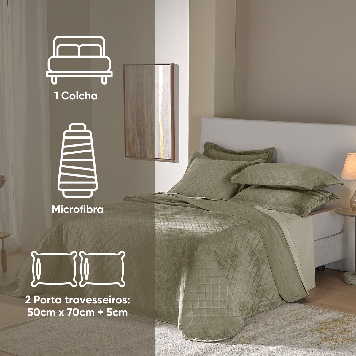 kit colcha queen verde babosa 4