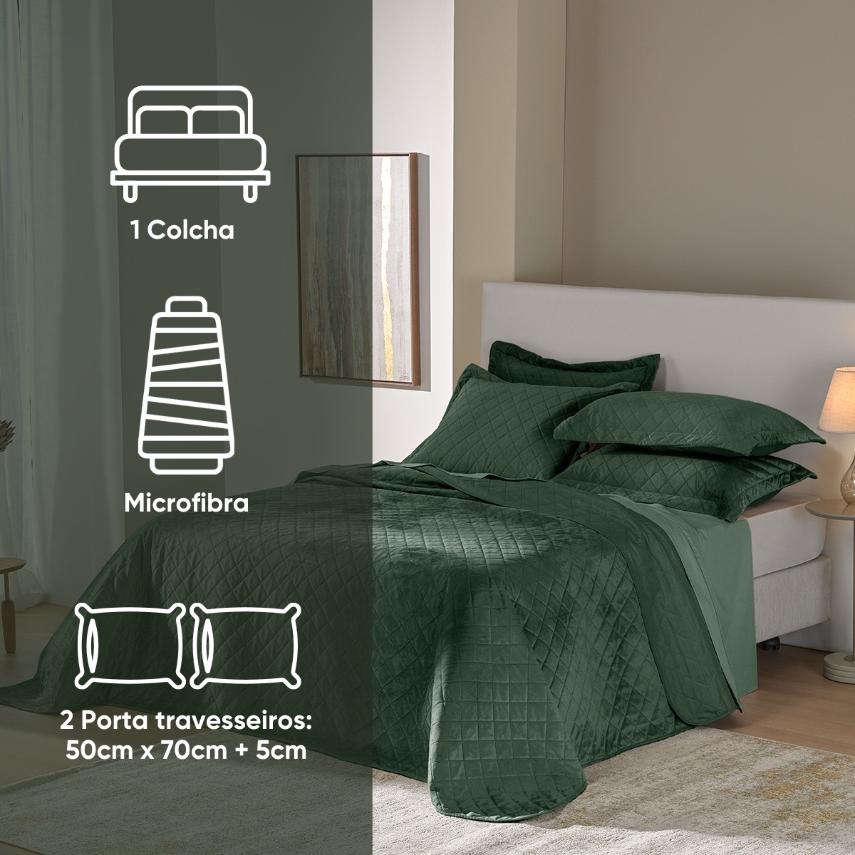 kit colcha queen verde babosa