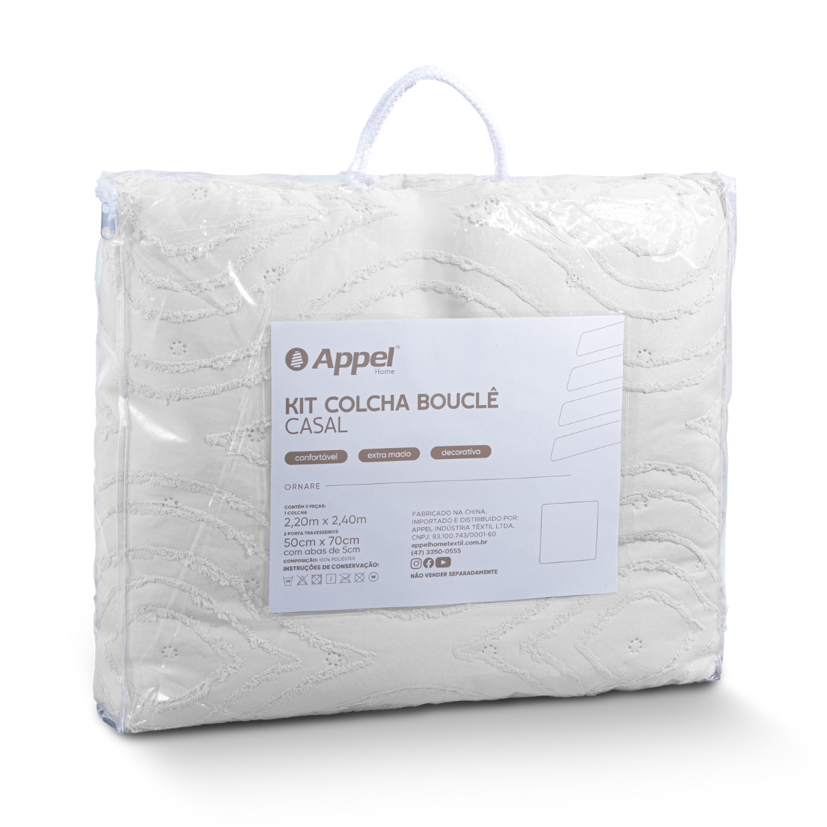 foto embalagem kit colcha boucle ornare branco
