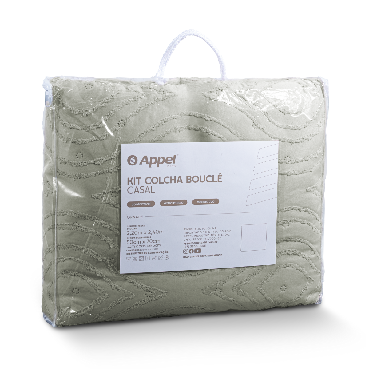 foto embalagem kit colcha boucle ornare cinza