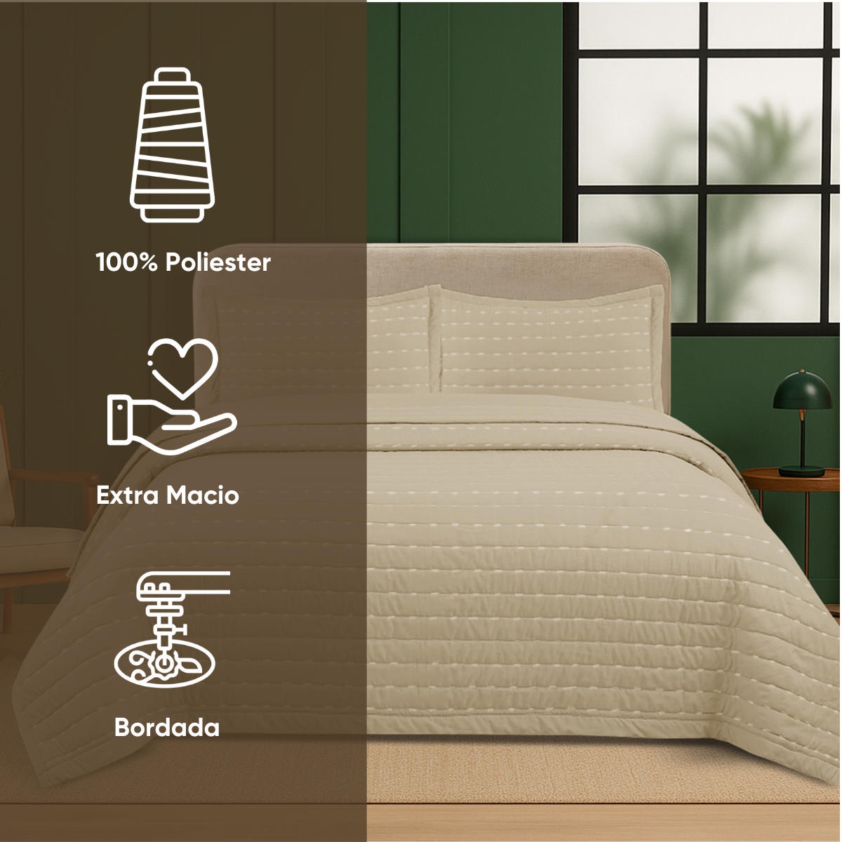 02 kit colcha de cama casal bordada toque de algodao golden