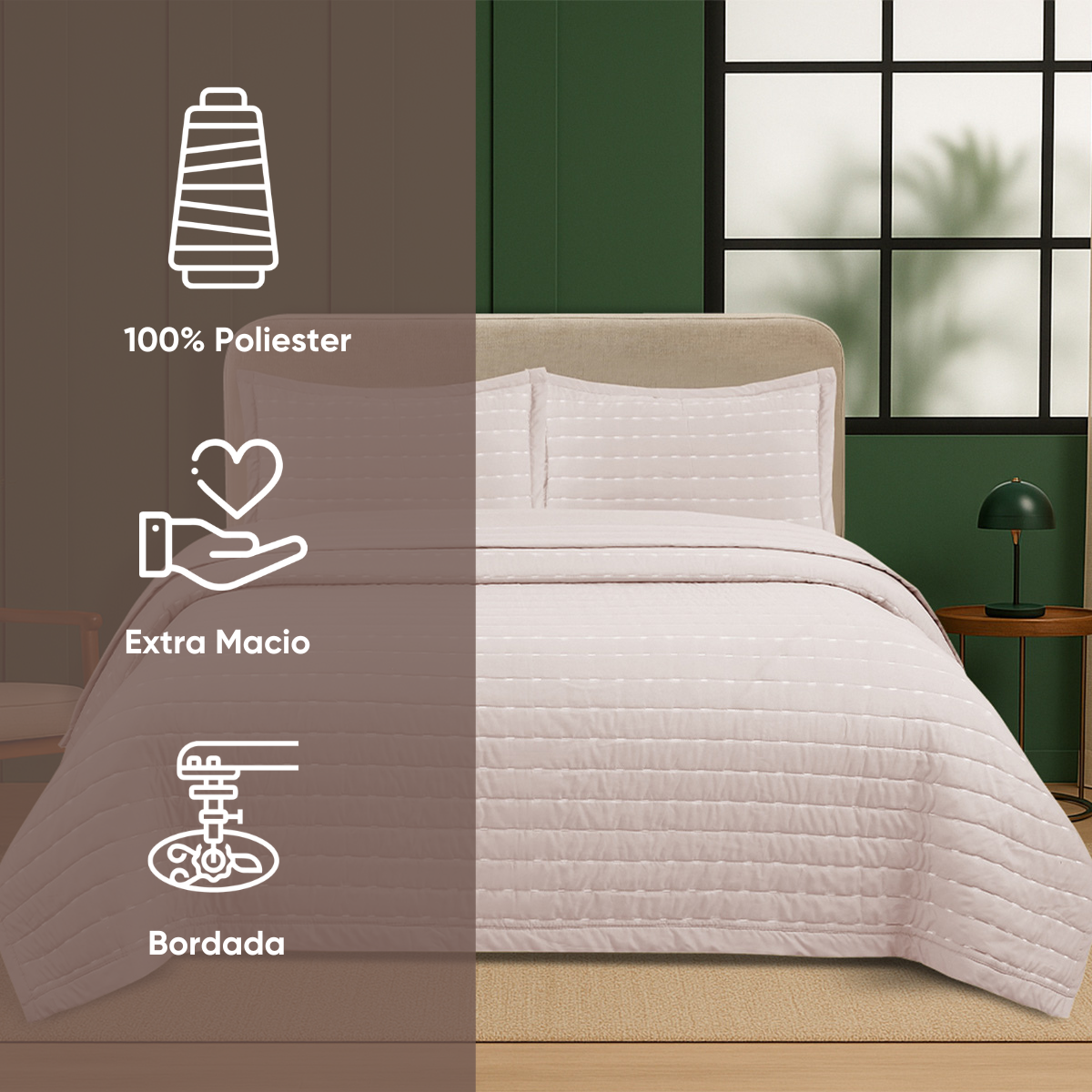 03 kit colcha de cama casal bordada toque de algodao golden