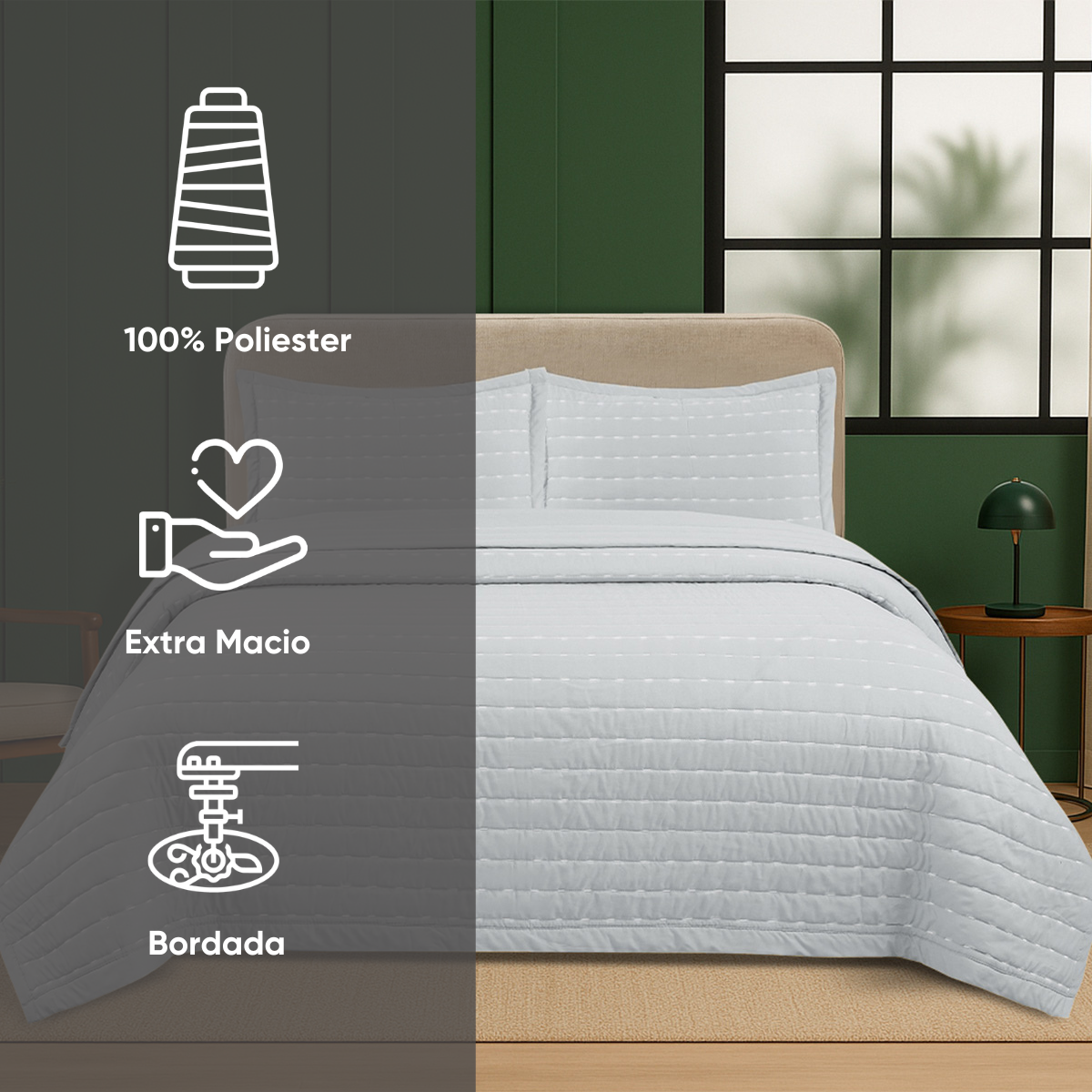 04 kit colcha de cama casal bordada toque de algodao golden