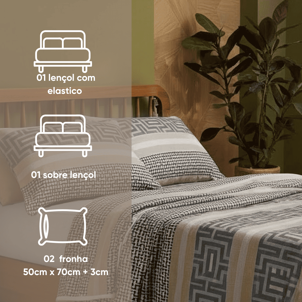 01 jogo de cama casal topmalhas 100 algodao lencol elastico