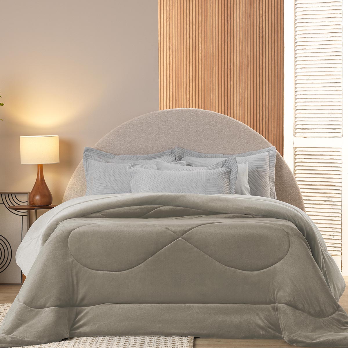 edredom plush flannel comfort ambiente amendoa