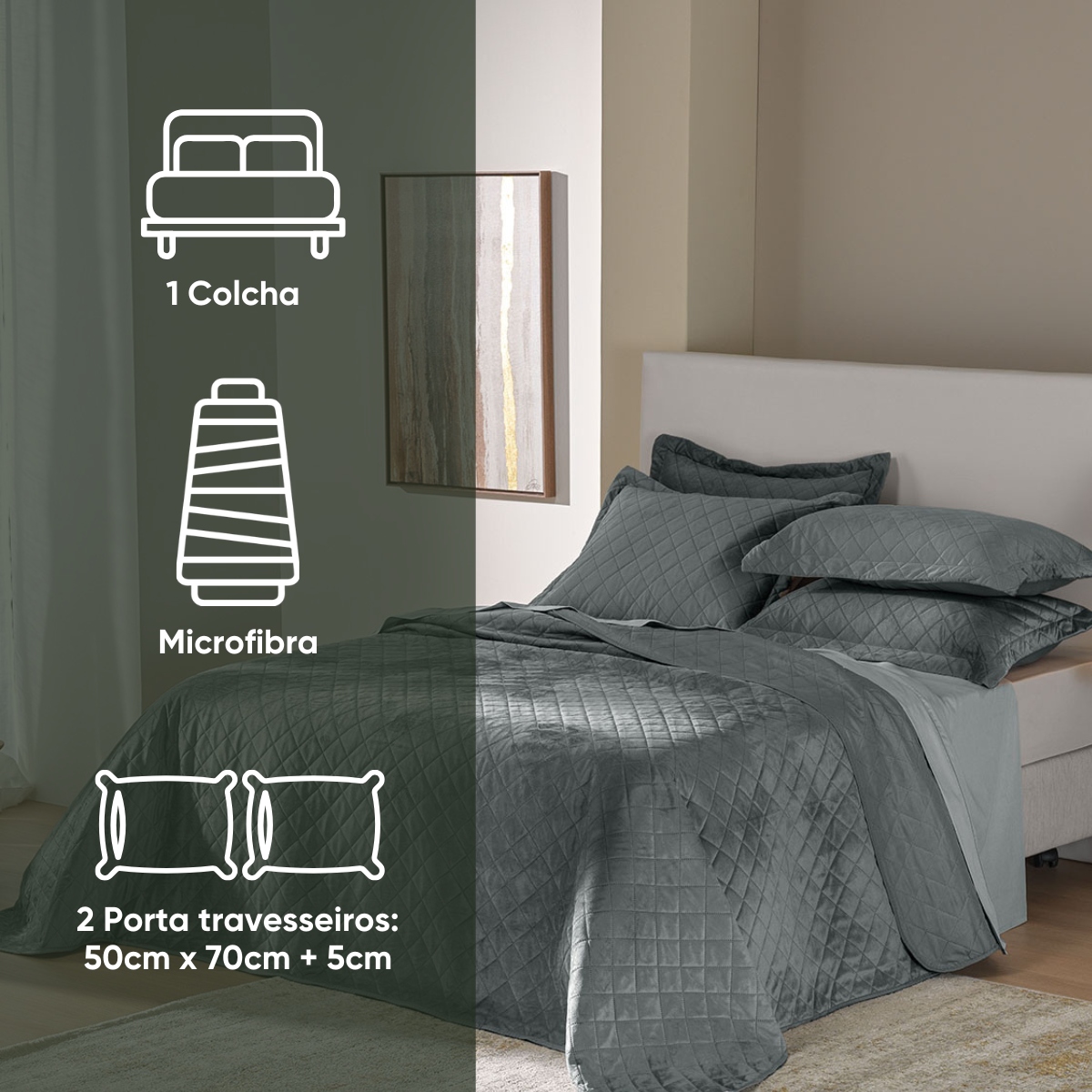 kit colcha queen verde babosa 2