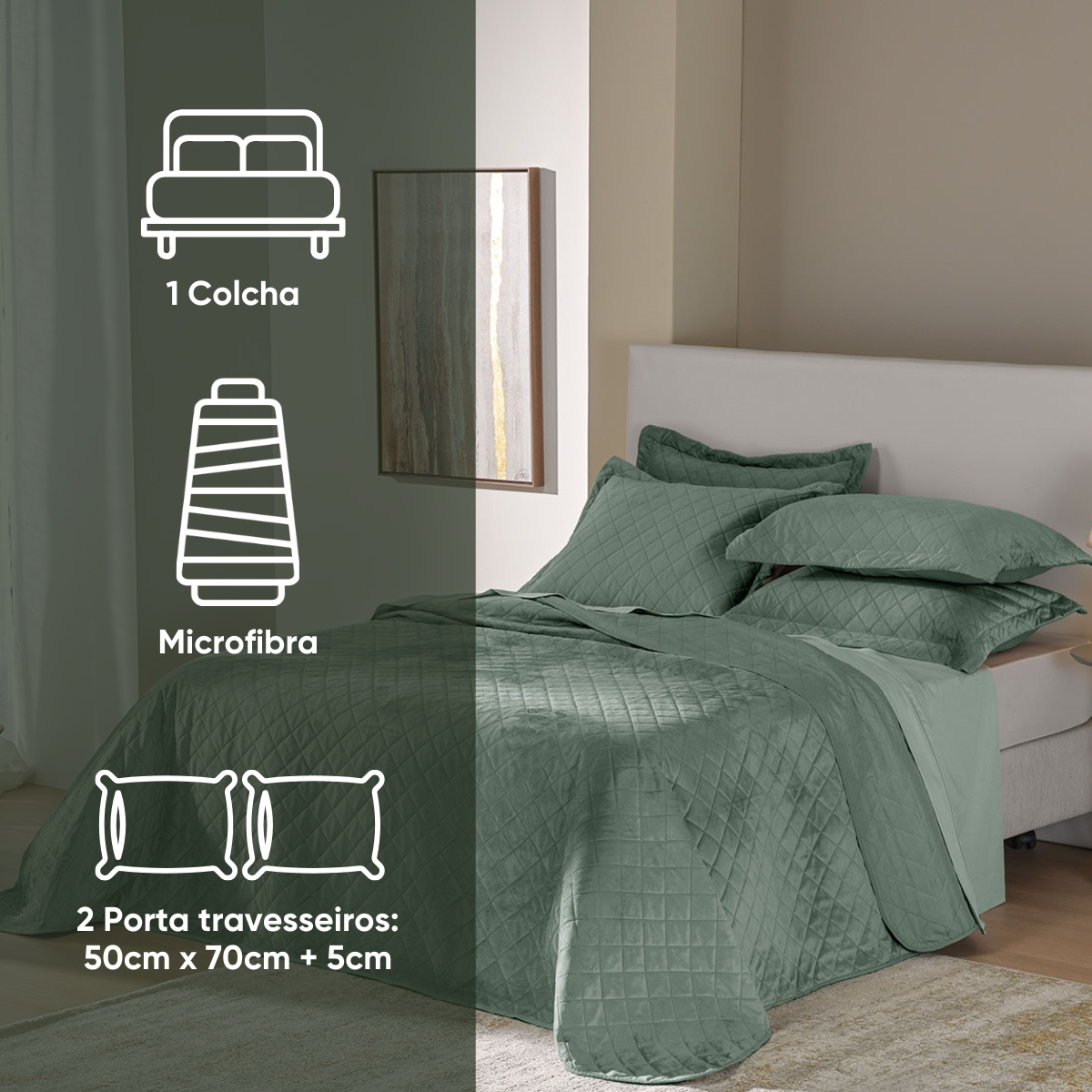 kit colcha queen verde babosa 4