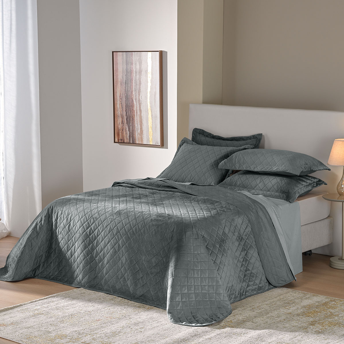 kit colcha velvet 2026 ambiente cinza chumbo